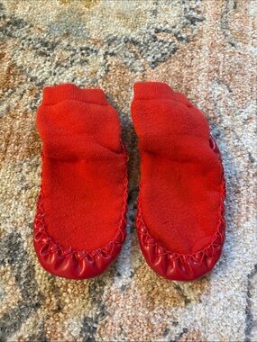 Hannah Andersson Red Faux-Leather Slipper Socks